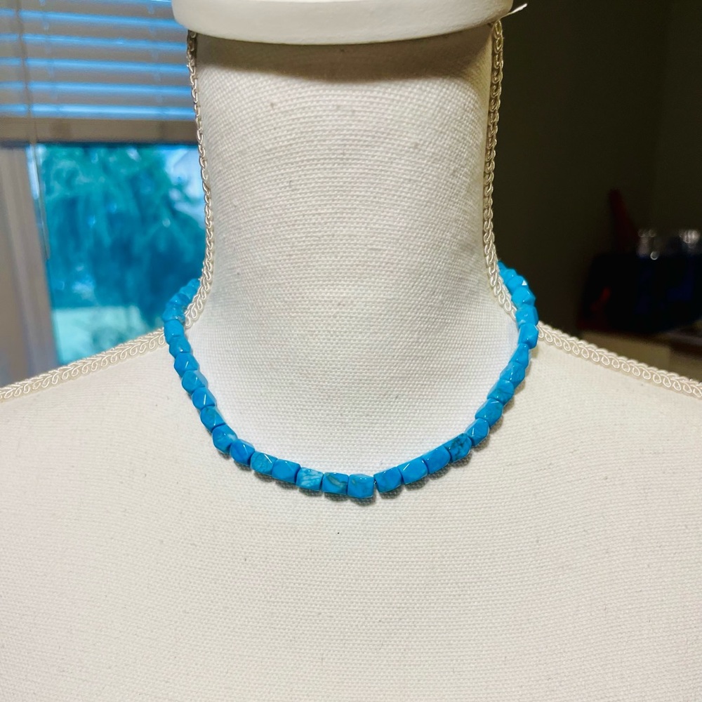 Turquoise colored glass, nugget necklace